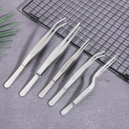 Stainless Steel Tweezers Set, 5Pcs Food Tweezers Precision Tweezer for Cooking Repairing Jewelry-Making DIY Craft Baking Cake Decoration Small Gardening (Silver)