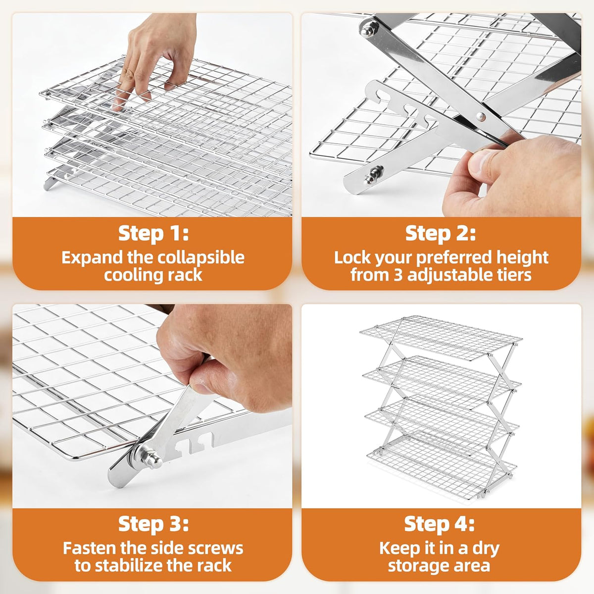 LIANYU 4-Tier Cooling Rack for Baking & Cooking, Collapsible & Space-Saving