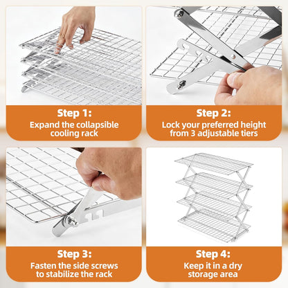 LIANYU 4-Tier Cooling Rack for Baking & Cooking, Collapsible & Space-Saving