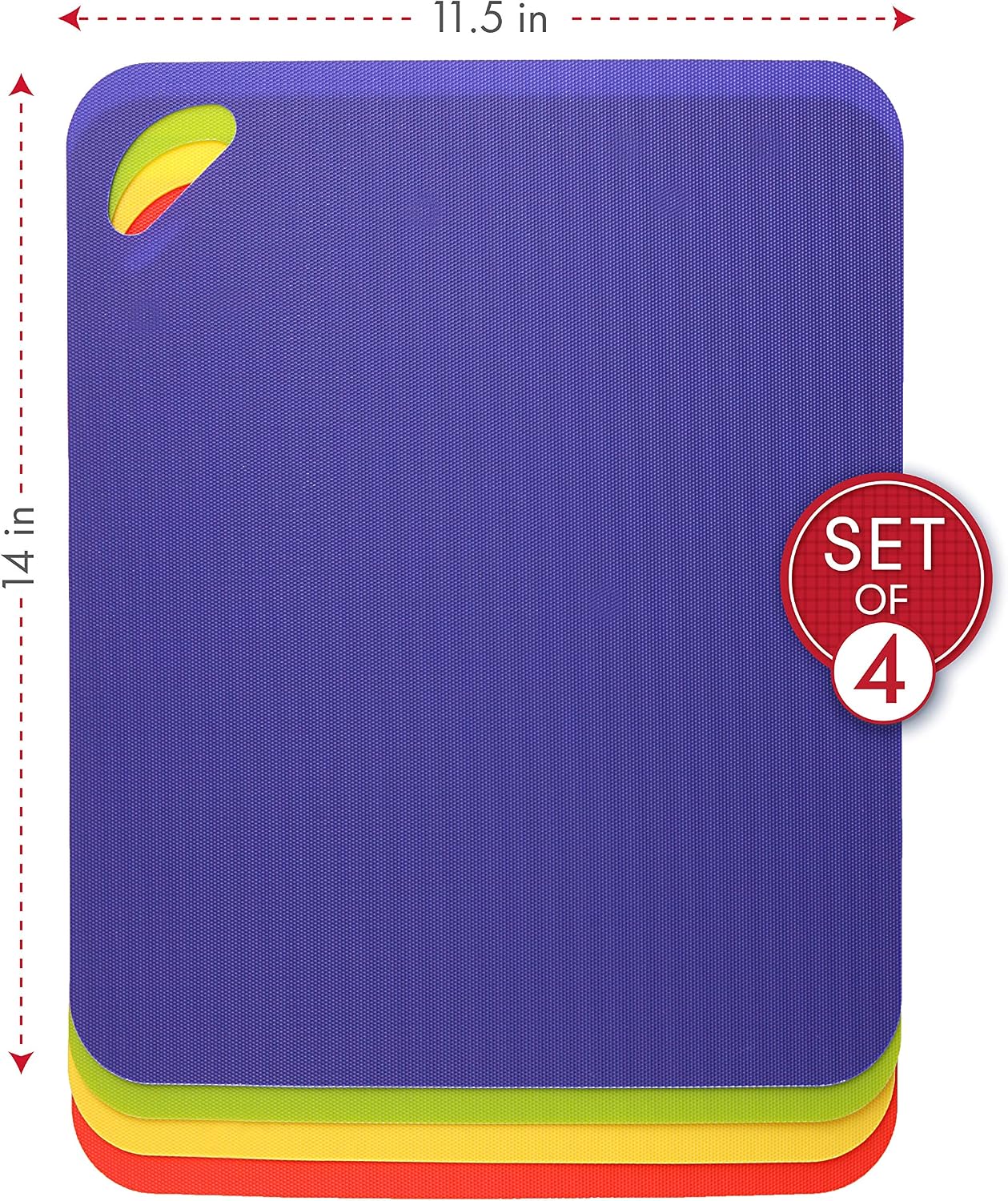Dexas Heavy Duty Cutting Board Grippmat, Flexible Cutting Boards for Kitchen, Set of 4, Non Slip Plastic Board Cutting Mat 11.5 by 14 Inches Gray, Red, White and Green Set, Kitchen Gadgets