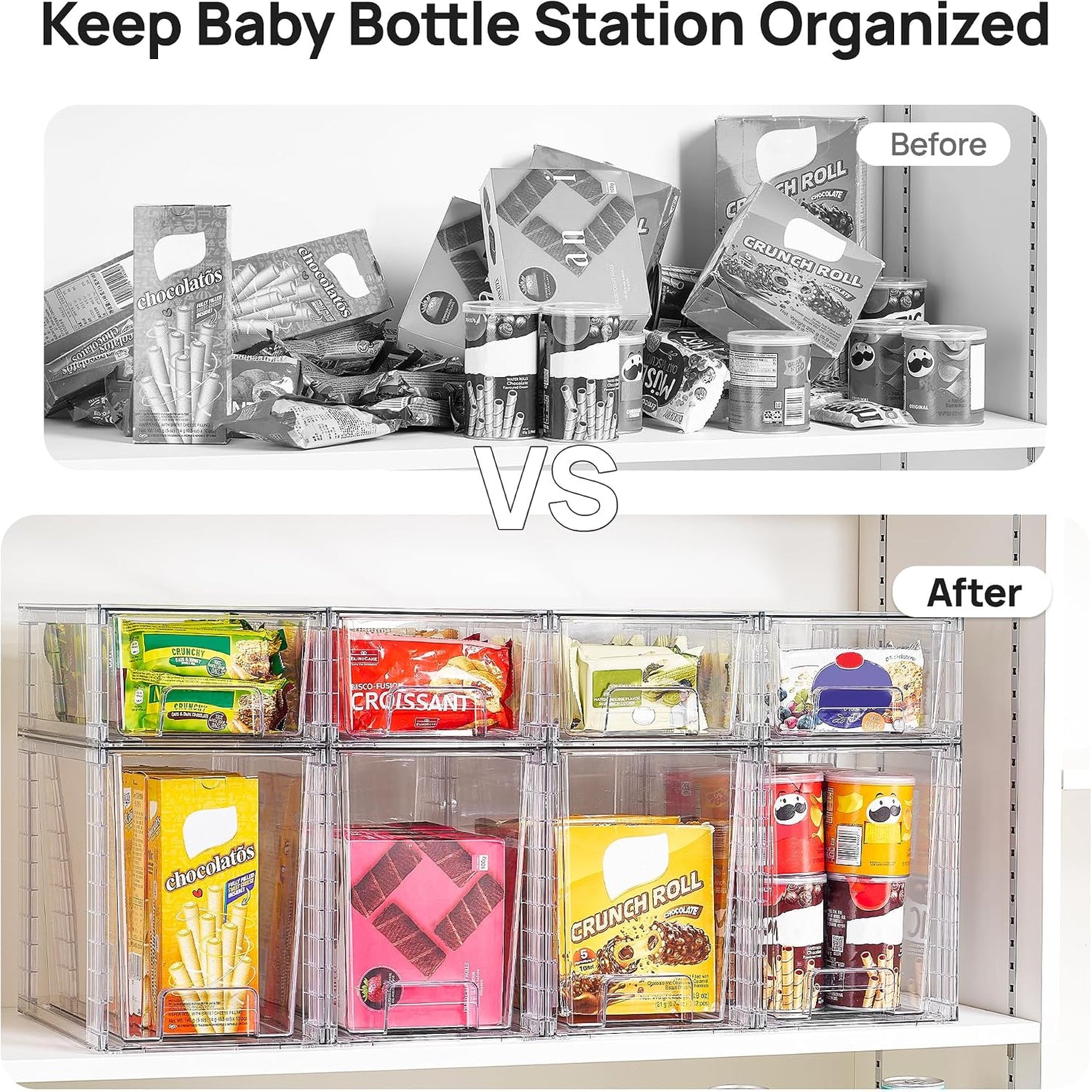 Vtopmart 4 Pack Clear Stackable Storage Drawers,Under Sink and Kitchen Organizers Storage,Easy to Assemble Plastic Drawers for Baby Bottle,Medicine, Bathroom,Cabinet and Pantry Organization