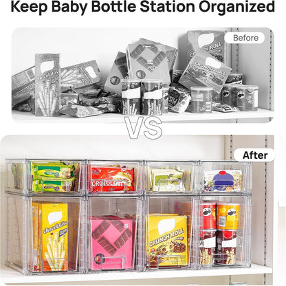 Vtopmart 4 Pack Clear Stackable Storage Drawers,Under Sink and Kitchen Organizers Storage,Easy to Assemble Plastic Drawers for Baby Bottle,Medicine, Bathroom,Cabinet and Pantry Organization