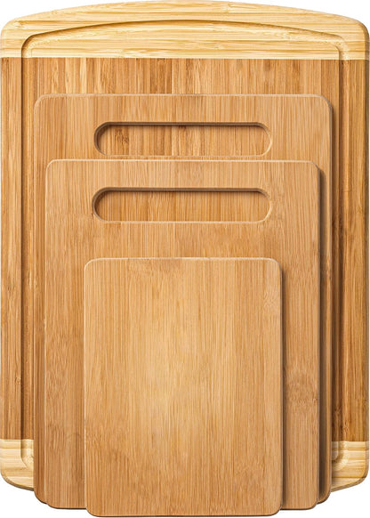 Bamboo Cutting Board Set for Kitchen - 3 Piece Reversible Wooden Cutting Boards, Wood Chopping Boards for Meat, Bread, Fruit, Cheese, Meal Prep, Wood Board and Charcuterie Serving Boards by Bambusi