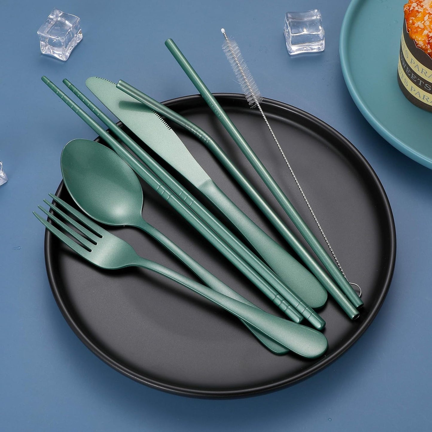 Portable Stainless Steel Flatware Set, Travel Camping Cutlery Set, Portable Utensil Travel Silverware Dinnerware Set with a Waterproof Case (Pink)