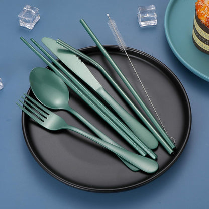 Portable Stainless Steel Flatware Set, Travel Camping Cutlery Set, Portable Utensil Travel Silverware Dinnerware Set with a Waterproof Case (Pink)