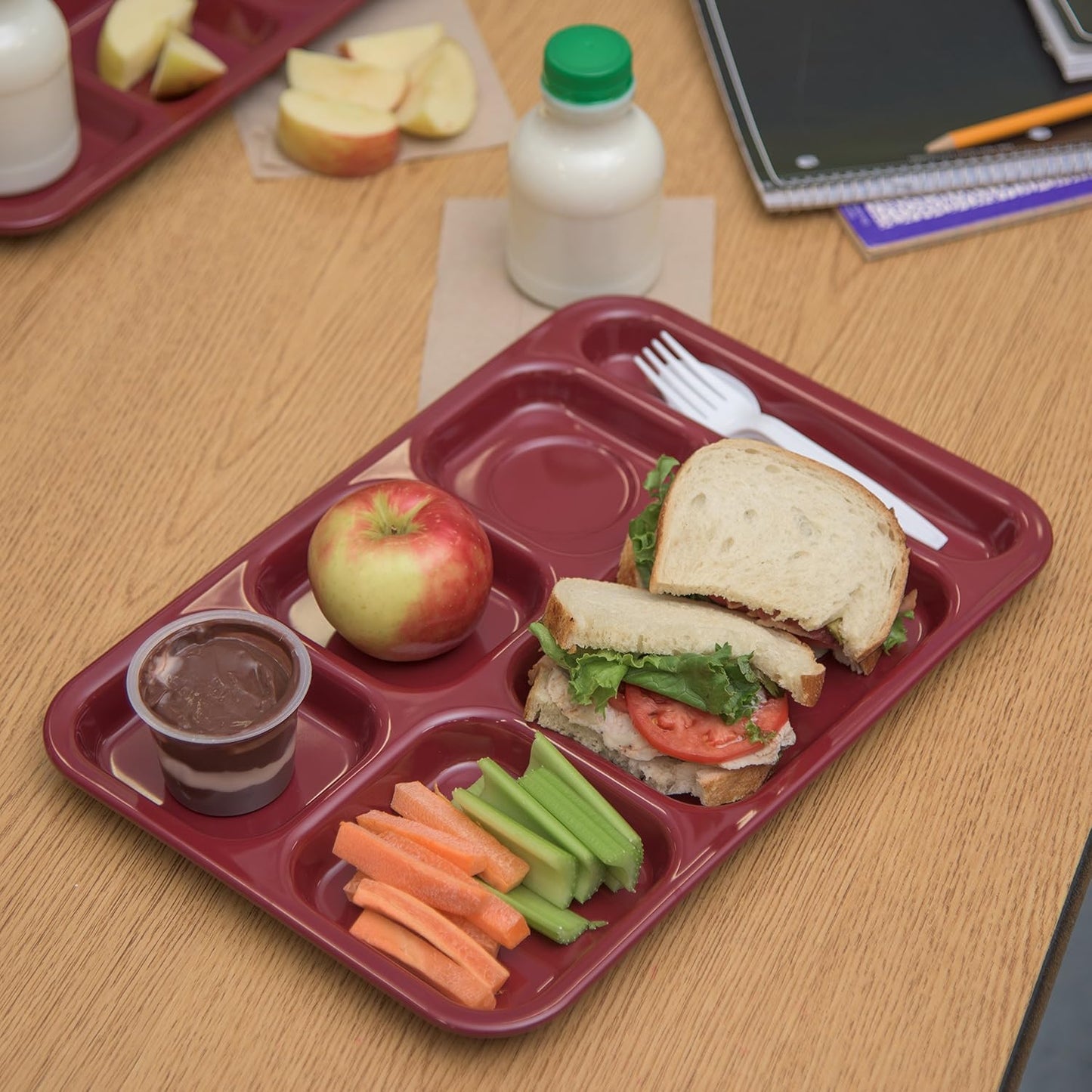 Carlisle FoodService Products Melamine Lunch Tray with 4 Compartments, Right Handed Cafeteria Tray with Divided Compartments for Food, 10" x 9.75", Dark Blue