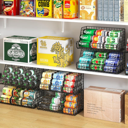 Stacking Can Dispensers 3 Tier with 3 Divider, Large Pantry Can Organizer, Beverage Drink Pop Soda Can Storage Basket, Can Holders for Pantry, Canned Food Rack Wire Bins for Kitchen Cabinet (3-Pack)