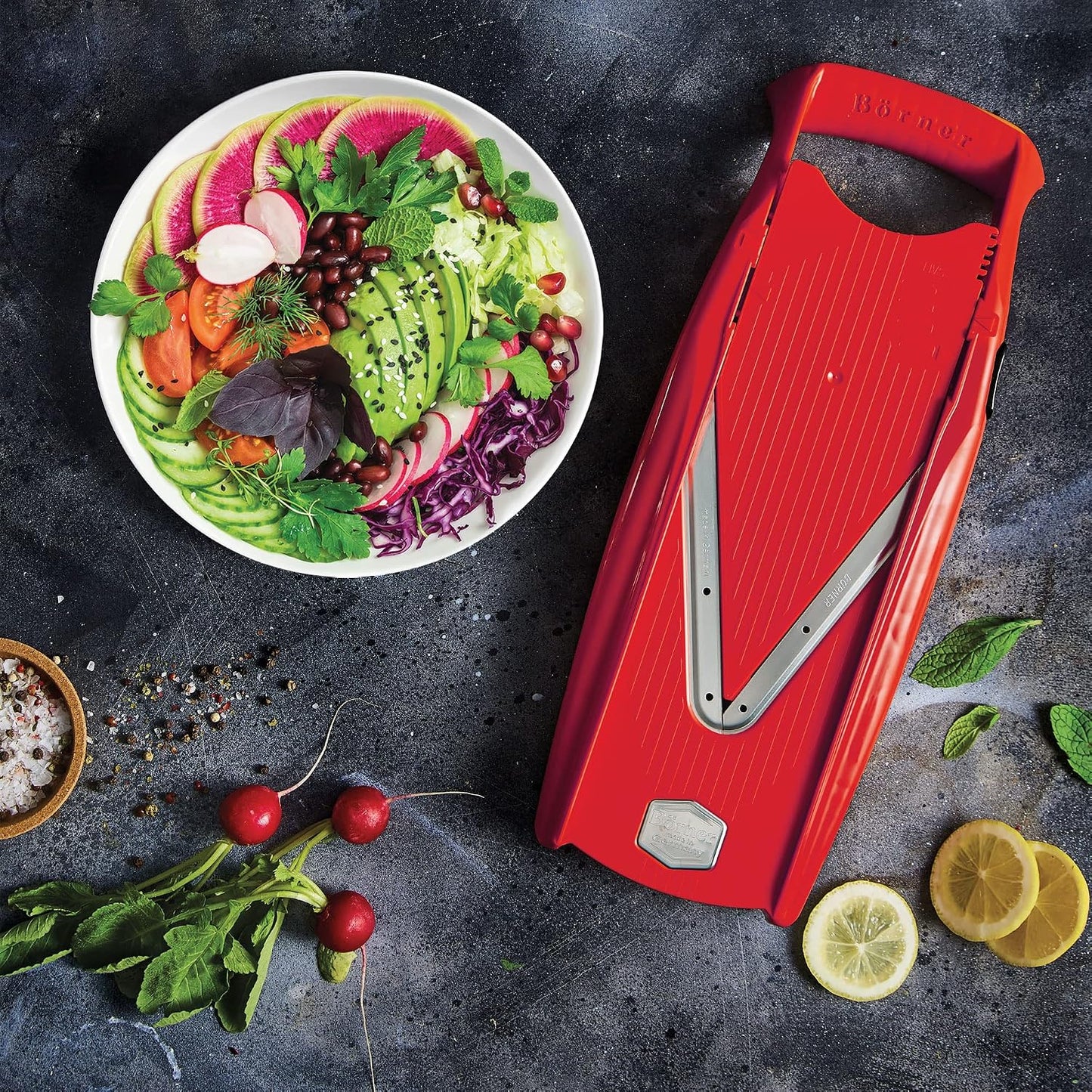 Börner Mandoline Slicer V5 (Basic Set) • Vegetable V-Slicer for Slices in 4 Thickness Settings • Stainless Steel V-Blade • Adjustable Kitchen Slicer for Vegetables & Fruits • Color: Green