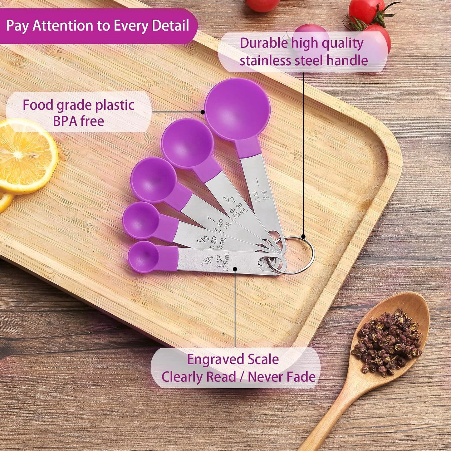 Measuring Cups and Spoons Set of Huygens Kitchen Gadgets 10 Pieces, Stackable Stainless Steel Handle Measuring Cups for Measuring Dry and Liquid Ingredient (Gray)