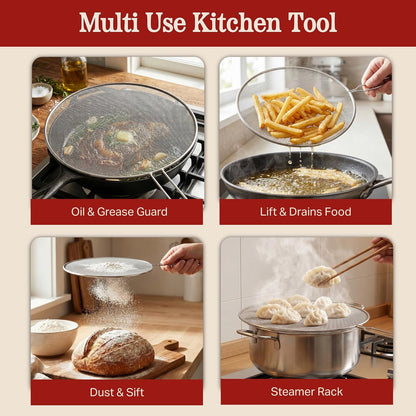3-Piece Splatter Screen Set – Fine Mesh Stainless-Steel Grease Splatter Guard for Pots, Pans, and Skillets – Kitchen Gadgets by Classic Cuisine