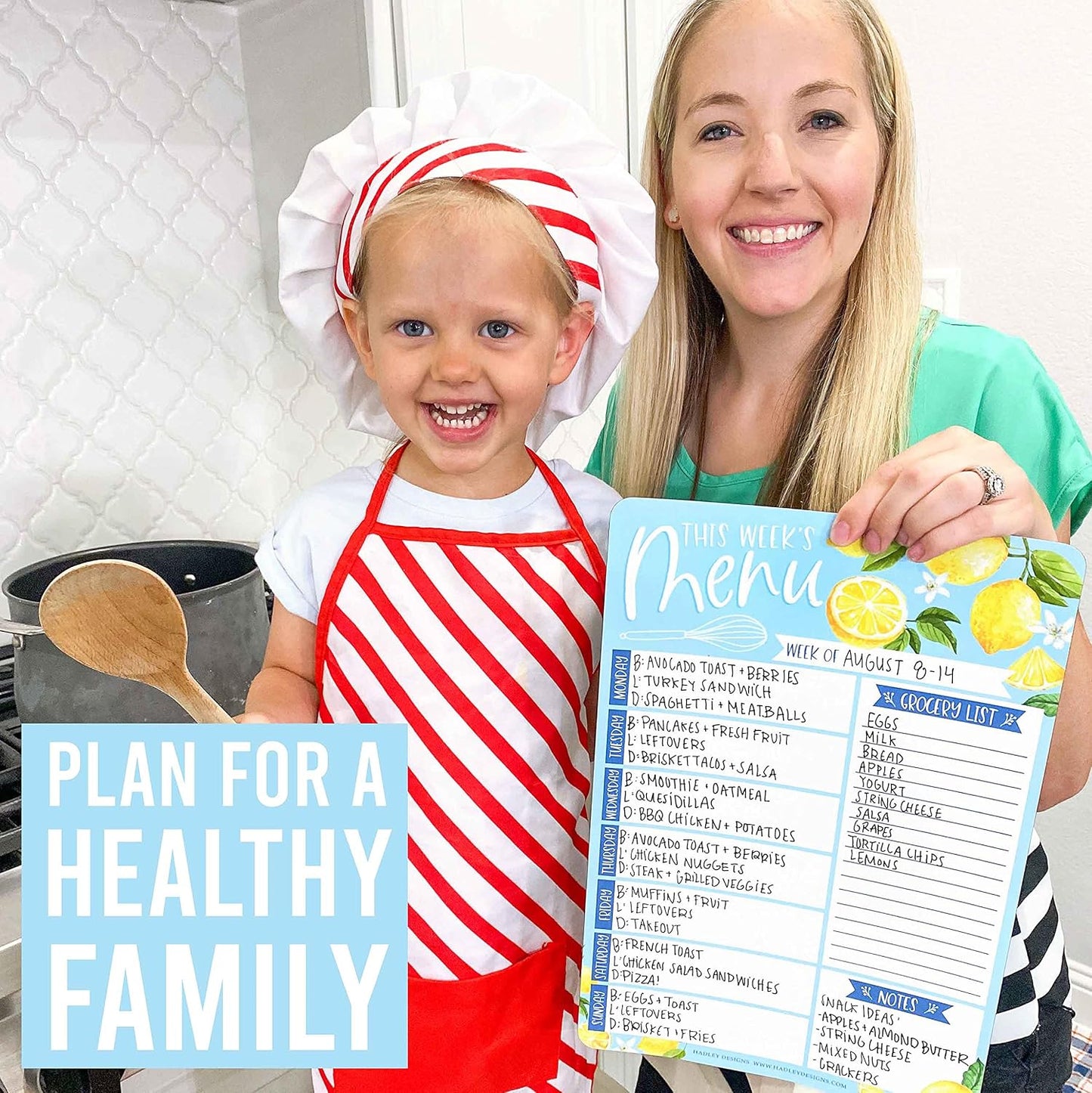 Hadley Designs Lemon Magnetic Weekly Meal Planner Dry Erase Board for Refrigerator - Weekly Dinner Menu Board for Kitchen Conversion Chart Magnet, Grocery List