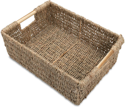 VATIMA Water Hyacinth Storage Baskets with Large Open-Front for Kitchen, Decorative for Living Room, 13.4” x 9.5” x 5.5”, 2 Pack