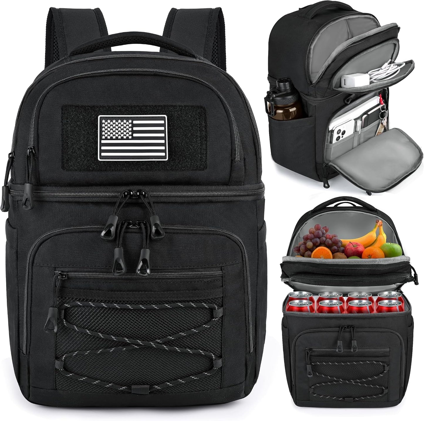 MOZETO Lunch Cooler Backpack Double Deck Lunch Box Backpack Insulated Leakproof Compartments Coolers Bag for Beach Travel Picnic Lunch Hiking BBQ Camping