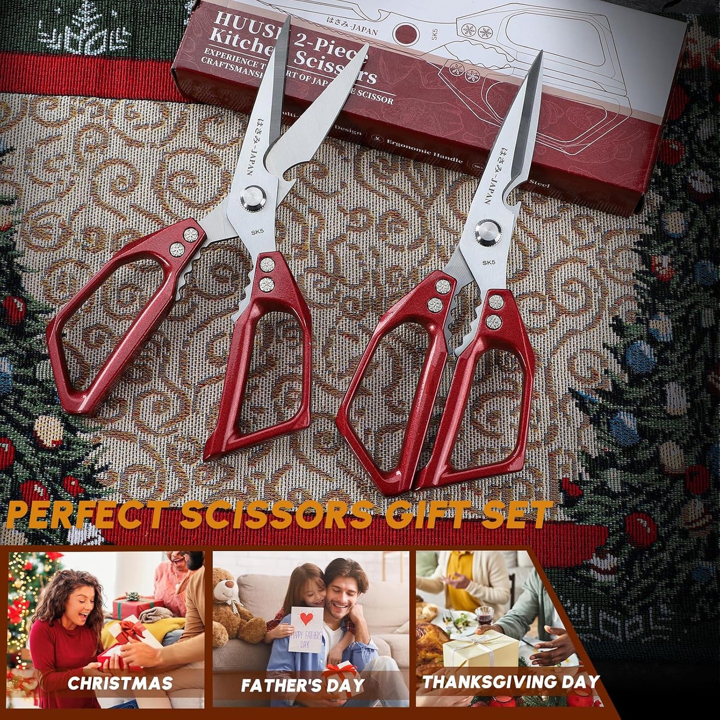 Huusk Kitchen Shears Set, Heavy Duty Poultry Shears, Japanese Kitchen Scissors for Meat, Chicken Bones, and Turkey, Christmas Gifts for Men Women