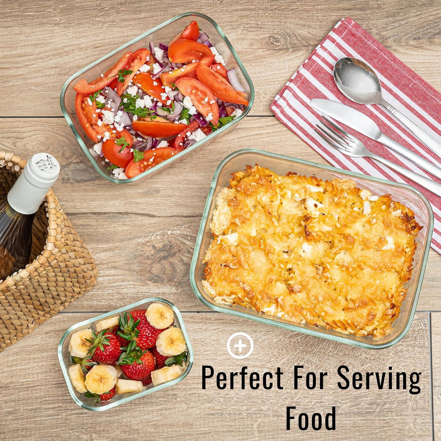 Moss and Stone Rectangular Borosilicate Glass Meal Food Containers - Prep Food Storage Containers Airtight - Snap Locking Lids – Microwave, Oven, Freezer, Dishwasher Safe – with 2 Compartment 2 Pack