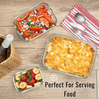 Moss and Stone Rectangular Borosilicate Glass Meal Food Containers - Prep Food Storage Containers Airtight - Snap Locking Lids – Microwave, Oven, Freezer, Dishwasher Safe – with 2 Compartment 2 Pack