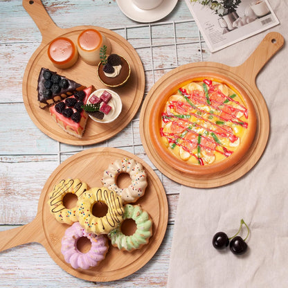 WILLOWDALE 10pcs Wood Cutting Boards for Kitchen, 10" Round Charcuterie Boards Wood Serving Board for Pizza, Cheese, Dessert, Wooden Cutting Board with Handle Fruit Vegetable Bamboo Cutting Board Set