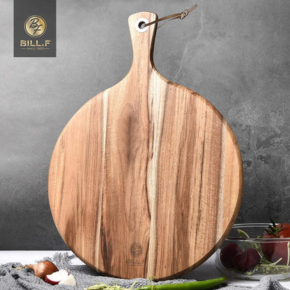 BILL.F Acacia Pizza Peel, Set of 3 Acacia Wood Cutting Board 8" 10" 12" Inch Cutting Board, Cheese Paddle Board, Bread and Crackers Platter for Serving and Minor Food Prepare with Handle and Organizer