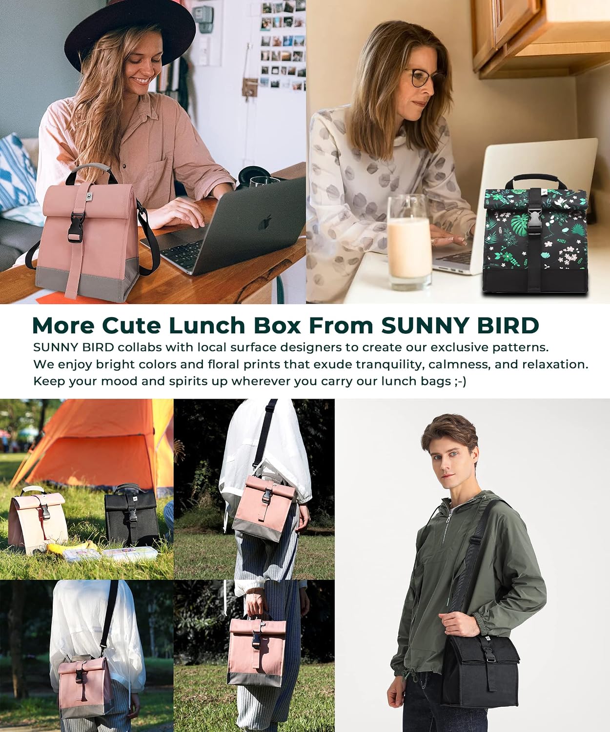 SUNNY BIRD Insulated Lunch Bag Pink Lunch Box Small Cooler Bag for Women, Girls, Adults and Teens (Pink)