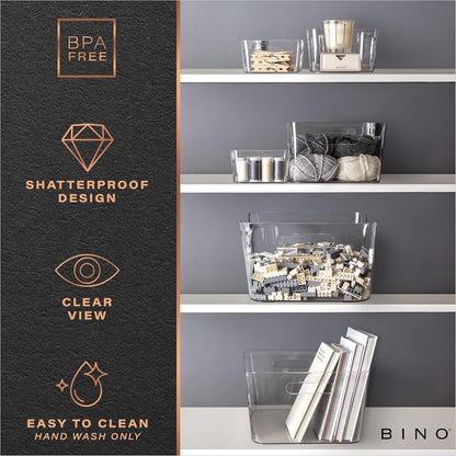 BINO | Plastic Organizer Bins, X-Small - 4 Pack | THE SOHO COLLECTION | Multi-Use Organizer Bins | Pantry & Freezer Bin | Plastic Storage Containers | Bin for Home & Kitchen Org