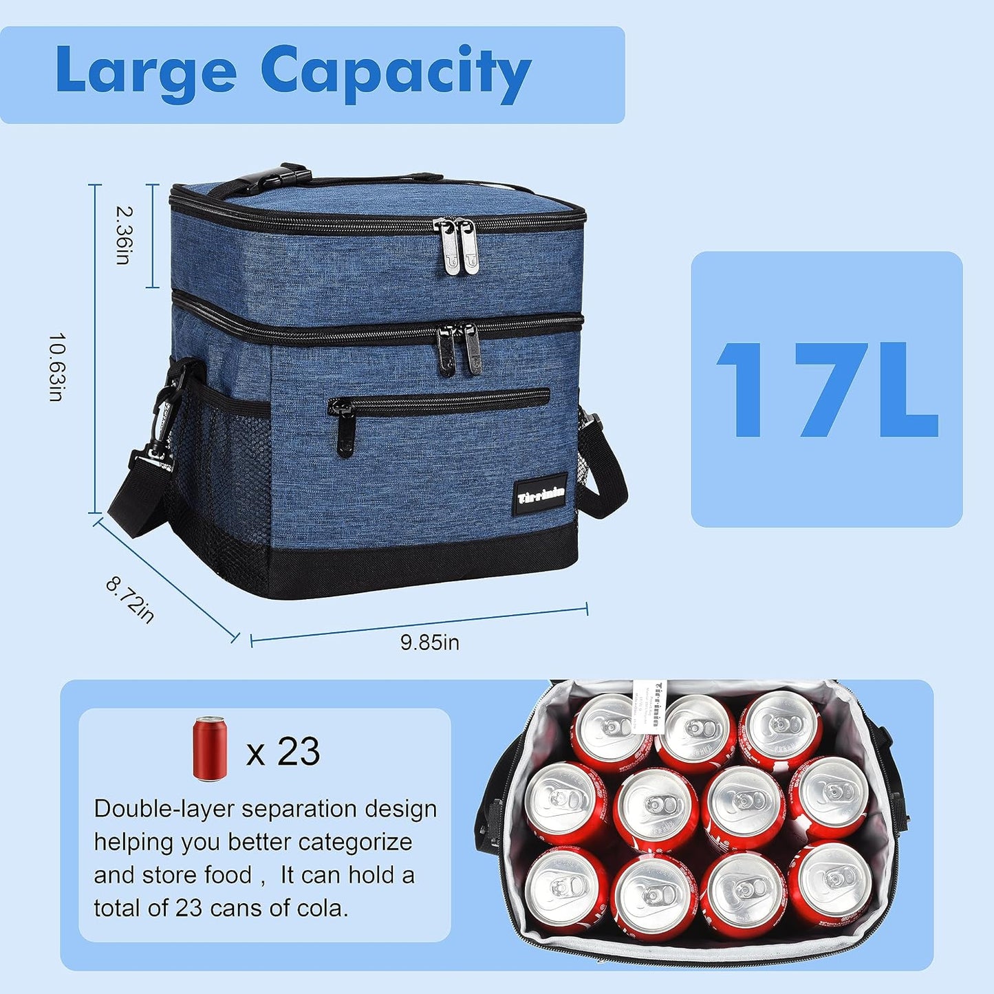 Tirrinia Insulated Lunch Box for Men/Women, Leakproof Lunch Bag for School Work, Large Lunch Tote Kids Boys Girls Student Back to School, Soft Cooler Office Picnic Beach Camping for Adults, Charcoal