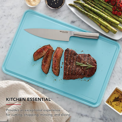 KitchenAid Classic Plastic Cutting Board with Perimeter Trench and Non Slip Edges, Dishwasher Safe, 12 inch x 18 inch, Gray