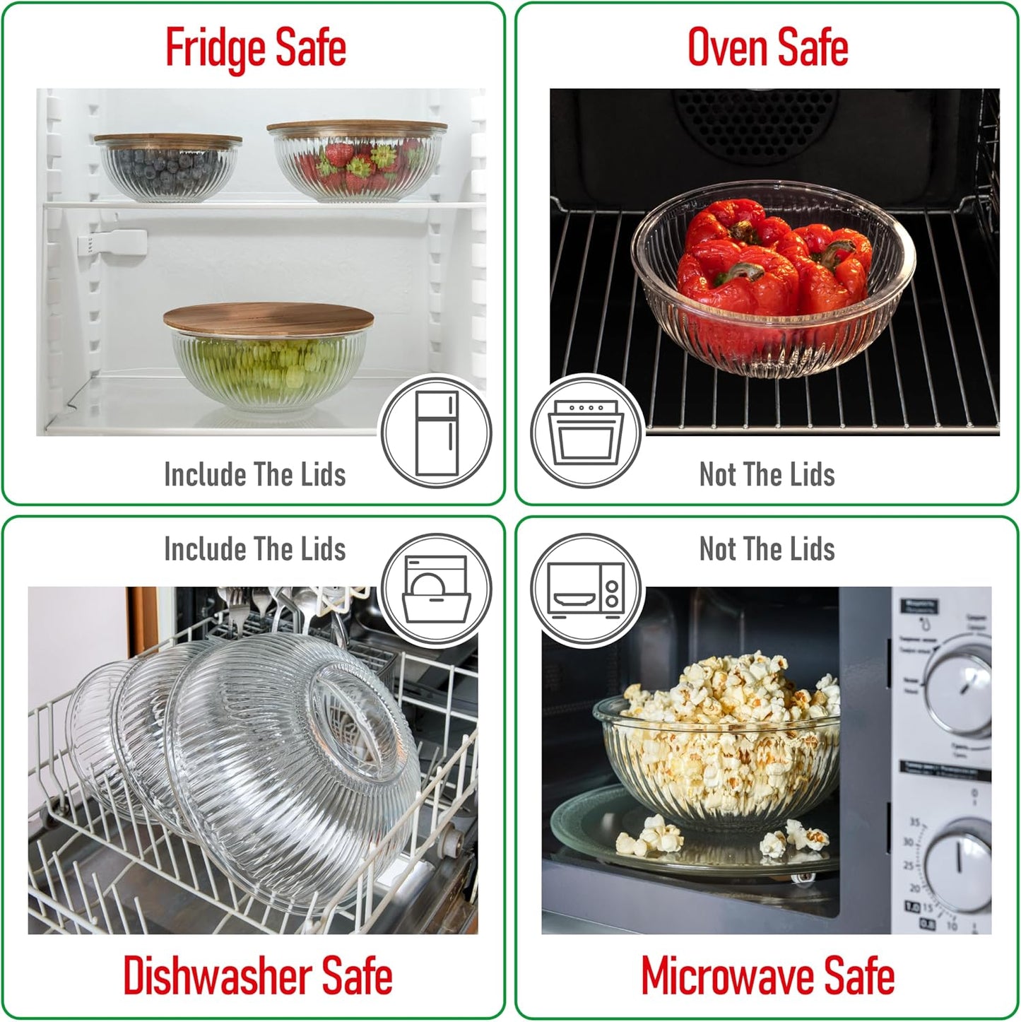 Set of 4 Stackable Space-Saving Nesting Glass Bowls with Airtight Acacia Lids for Lunch, Meal & Food Prep - Microwave & Oven-ready BPA Free Durable Heat Resistant Inert Borosilicate Glass