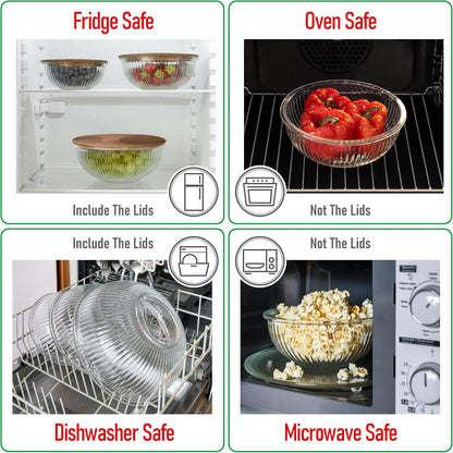 Set of 4 Stackable Space-Saving Nesting Glass Bowls with Airtight Acacia Lids for Lunch, Meal & Food Prep - Microwave & Oven-ready BPA Free Durable Heat Resistant Inert Borosilicate Glass