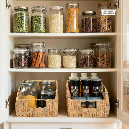 2-Pack Wicker Basket Set - Water Hyacinth Pantry Organizers and Storage w/Handles, For Home, Bedroom, Kitchen, & More - 100% Earth Friendly Woven Rattan, Simple Open Shape Decorative Baskets