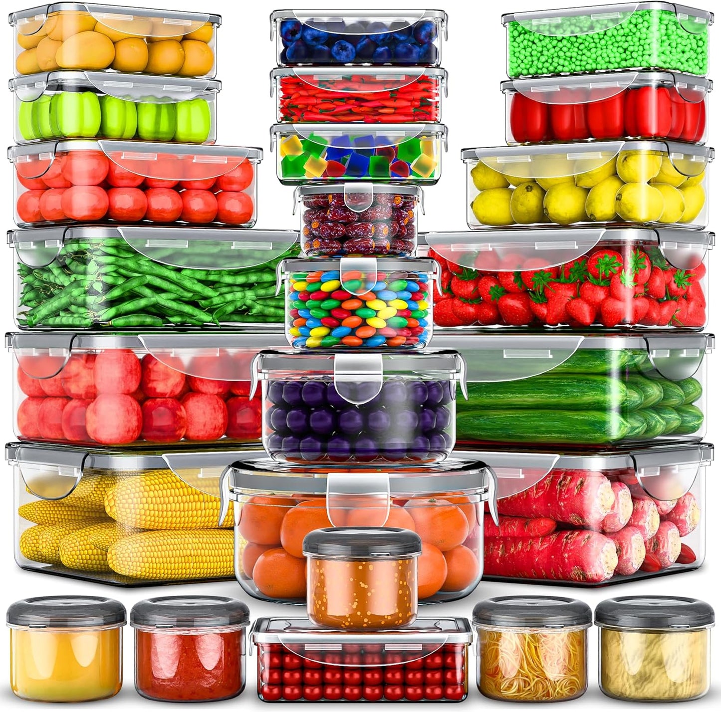 70 Pcs Large Food Storage Containers with Lids Airtight-2500ML to Small Box,Total 22812 ML Stackable Kitchen Bowls Set(35 Containers,35 Lids)-BPA Free Leak proof Plastic Boxes-Microwave safe