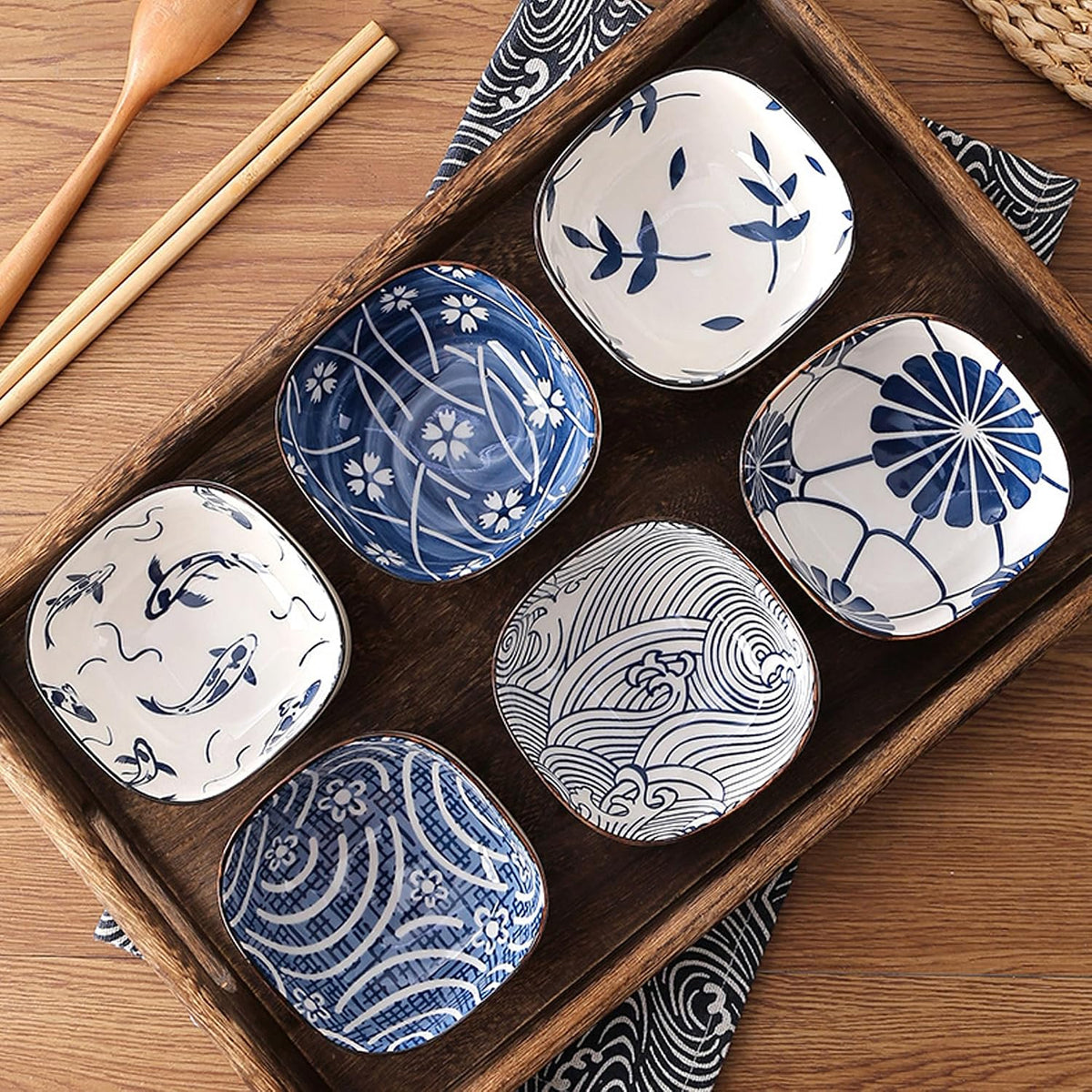 Small Ceramic Dipping Bowls, 5OZ, Blue Ocean, Set of 6