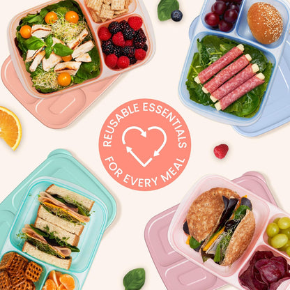 Bentgo Easyboxes - Original Stackable Lunch Boxes - Reusable 3-Compartment Food Containers for Kids and Adults - Bento Lunch Box for Meal Prep, School, & Work - BPA Free, Set of 4 (Earth Tones)