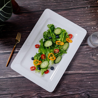 Melamine Large Serving Platter Set for Party Supplies,16"x11" Platters for Serving Food, 2pcs White reusable Serving Tray for Cookie, Fruit, Snack,Party Food Display,Stackable Kitchen CounterTop Tray