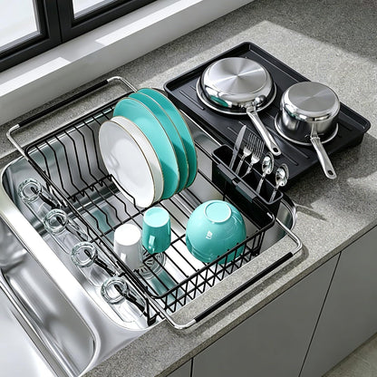 JASIWAY Dish Drying Rack in Sink, Dish Drainer with Cup and Utensil Holder