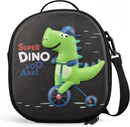 Reusable Insulated Lunch Bag for Kids Teens & Adults with Adjustable Shoulder Strap - Large Durable Lunch Bag Tote for School Travel Picnic Work - Leakproof Design Lunch Carrier (Black -3D Dinosaur)