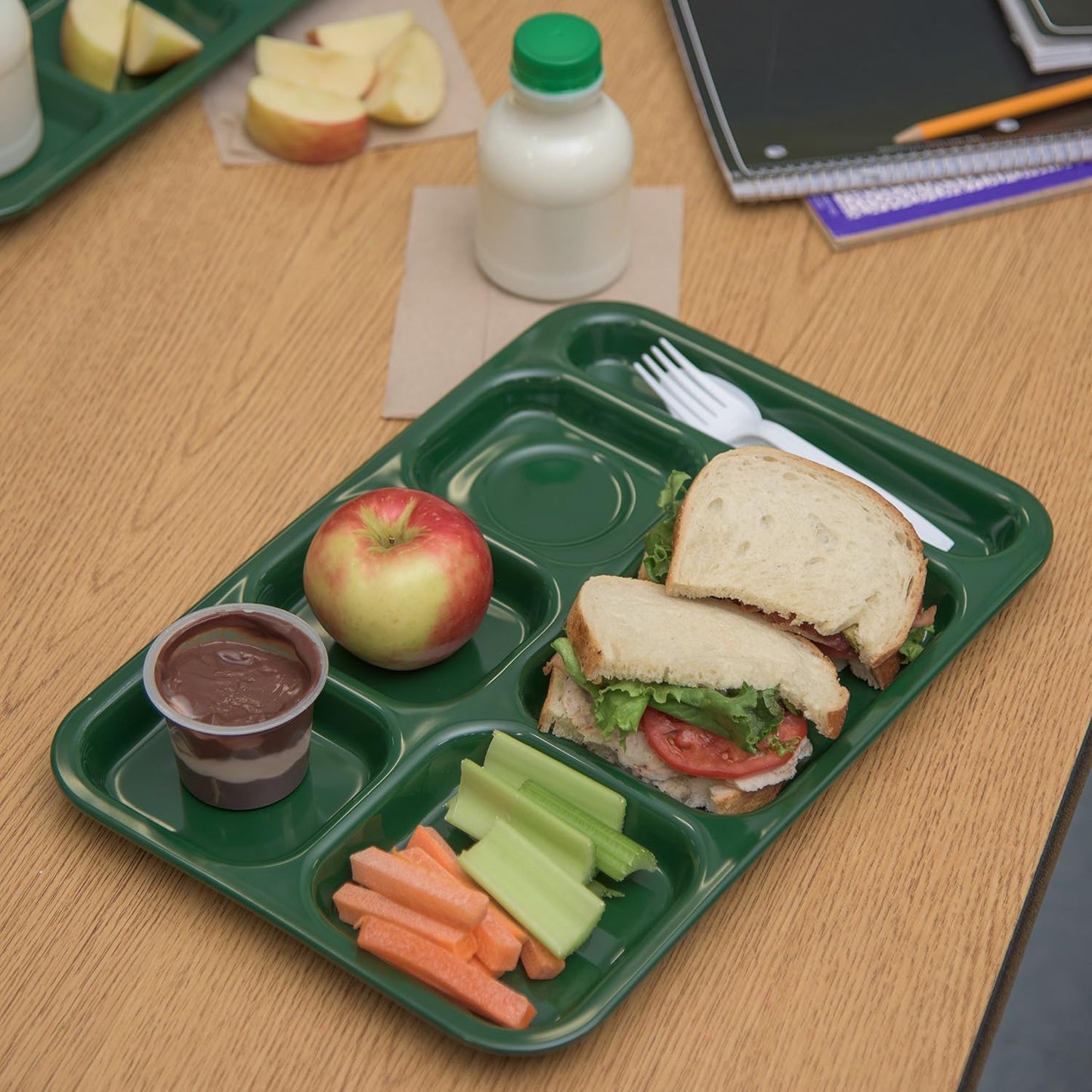 Carlisle FoodService Products Melamine Lunch Tray with 4 Compartments, Right Handed Cafeteria Tray with Divided Compartments for Food, 10" x 9.75", Dark Blue