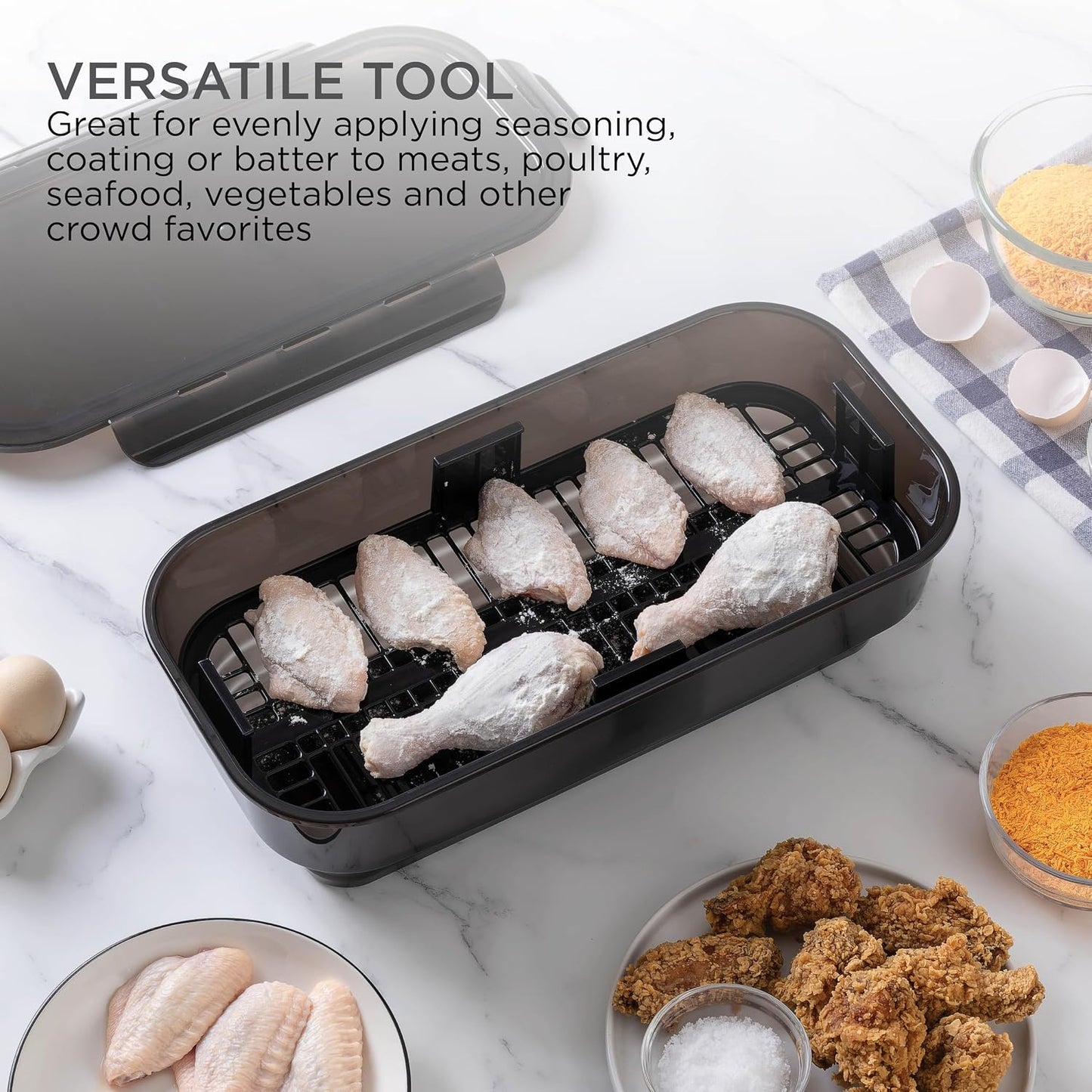 COOK WITH COLOR Collapsible Batter Bowl - Mess Free Breading Shaker Container - Great for Fried Fish, Fried Chicken, Onion Rings, Wings & More, Gray