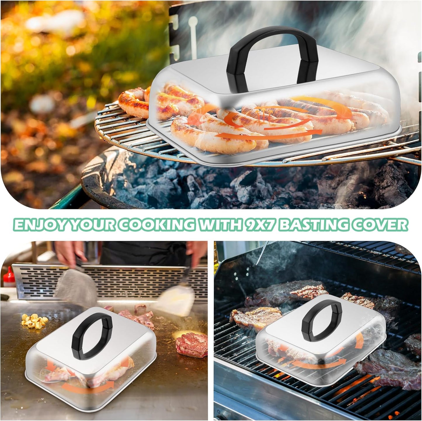HaSteeL 9x7in Melting Dome & 8x4in Grill Press, Rectangular Basting Steaming Cover & Cast Iron Burger Bacon Press, Heavy Duty Griddle Tools Accessories for Flat Top Grilling Barbecue, Indoor & Outdoor