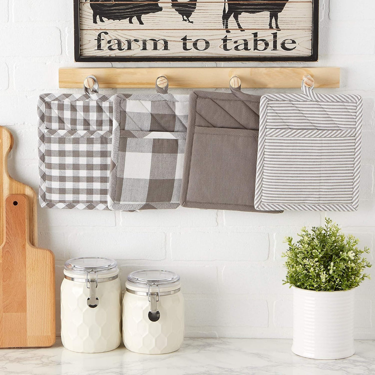 DII Gingham Check Kitchen Collection, Pink, Potholder Set
