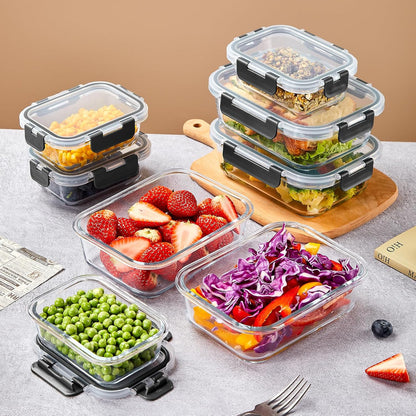 Liuruiyu 8 Pack 36OZ Glass Food Storage Containers with Lids, Meal Prep Containers, Airtight Bento Boxes with Leak Proof Locking for Microwave, Oven, Freezer and Dishwasher, BPA Free
