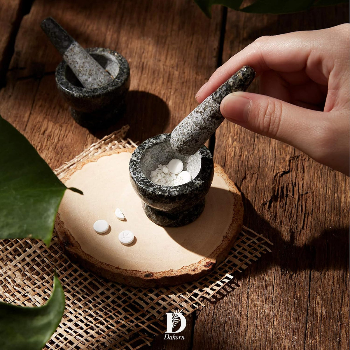 Mortar and Pestle Set, Granite with Unpolished Inside, Tiny Size, 1.9"