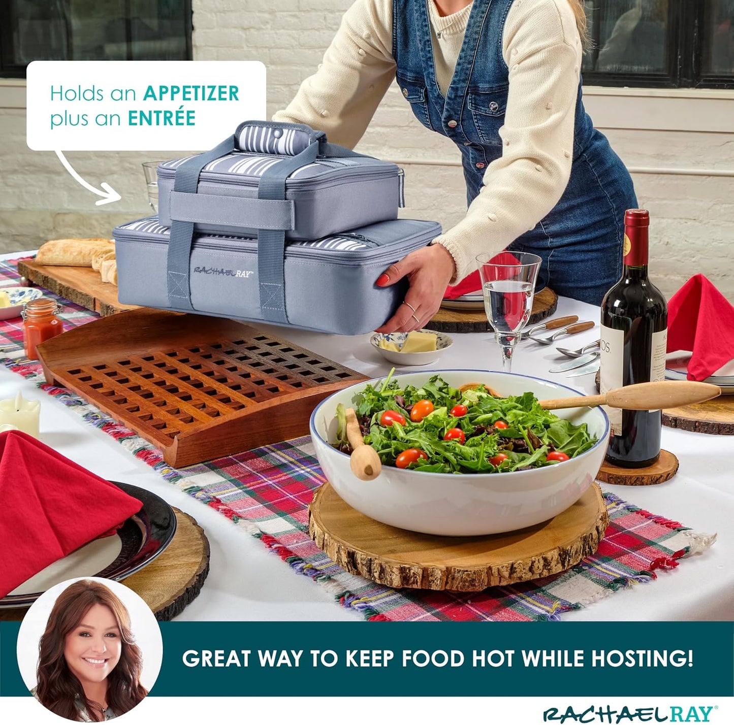 Rachael Ray Lugger Duo, Insulated Casserole Carrier for Hot or Cold Food, Thermal Lasanga Lugger Tote for Pockluck, Parties, Picnic, and Cookouts, Fits 9" x 13" Baking Dish, Sea Salt Grey