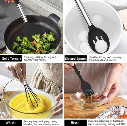 LIANYU 43 Pcs Silicone Kitchen Cooking Utensils with Holder, Heat Resistant Spatula Set with Stainless Steel Handle, Kitchen Cooking Gadgets Tools for Nonstick Cookware Set, Blue