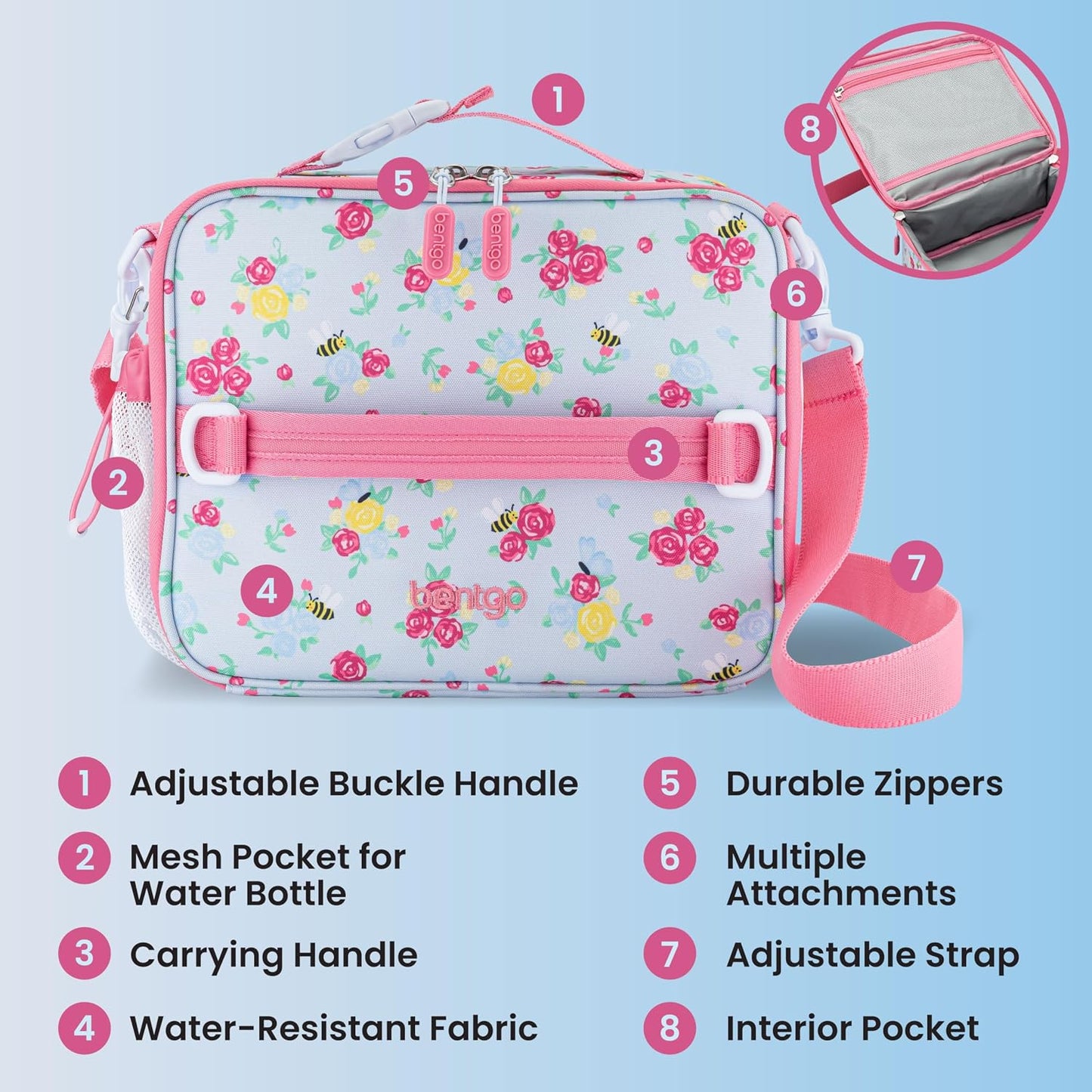 Bentgo Kids Lunch Bag - Durable, Double-Insulated Lunch Bag for Kids 3+; Holds Lunch Box, Water Bottle, & Snacks; Easy-Clean Water-Resistant Fabric & Multiple Zippered Pockets (Mermaid)