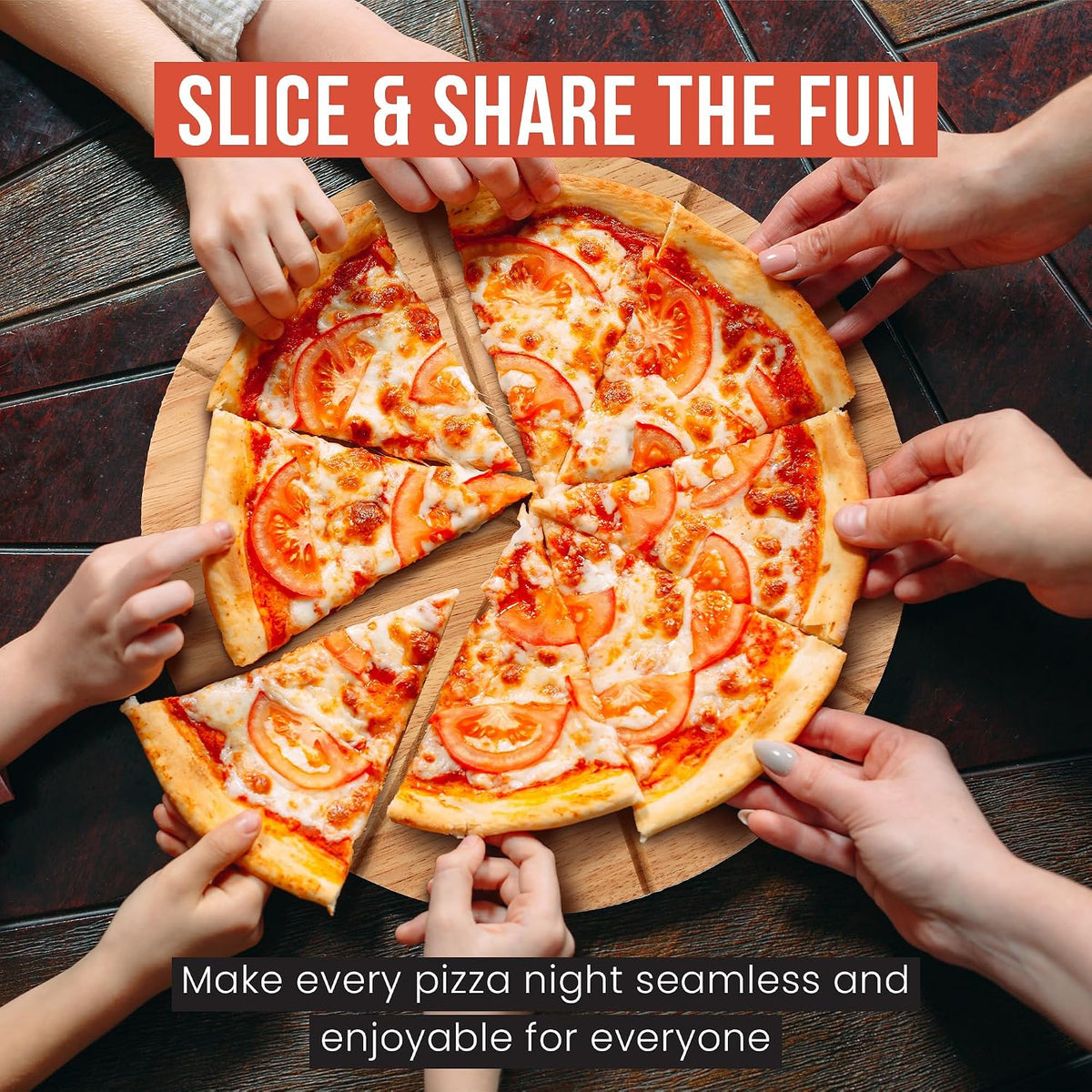 Chef Pomodoro Stainless 14 inch Pizza Cutting Board, Pizza Cutter Combo Set
