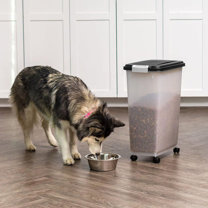 IRIS USA Airtight Dog Food Storage Container, Up to 30 lbs, Attachable Wheels, for Dog Cat Bird and other Pet Food Storage Bin, Keep Fresh, Easy Mobility, BPA Free, Black