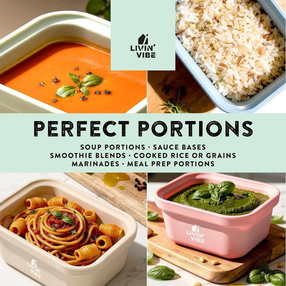 Silicone Freezer Trays with Lids, 4 Pack, 8.45 fl oz (250 ml) Each, Flexible Reusable Food Grade Silicone Containers for Ice, Soups, Meal Prep & Storage