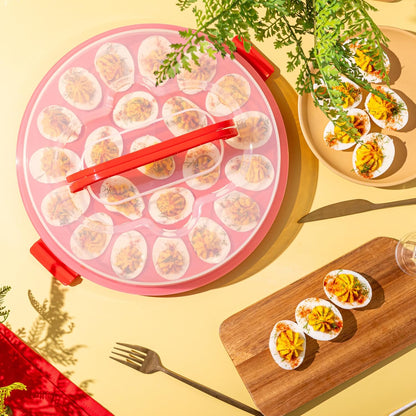 Deviled Egg Containers with Lid & Handles, 22-Count Portable Carrier, Dishwasher Safe Tray, Refrigerator Storage, High-Capacity Trays Deviled Egg Holder - Blue
