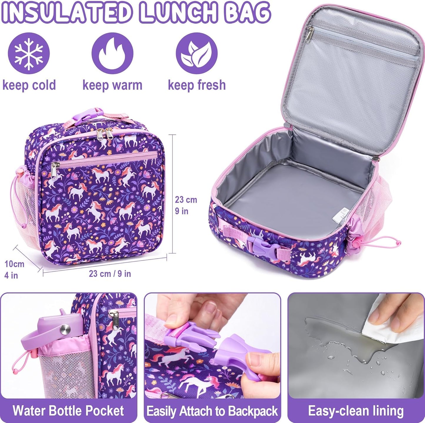 Fimibuke Kids Bento Lunch Box with Thermo, Leakproof Toddler Bento Box with 8.5 OZ Insulated Food Jar, Lunch Bag, Kids Water Bottle, 3 or 4 Compartment Container for Back to School Toddler Girls Boys