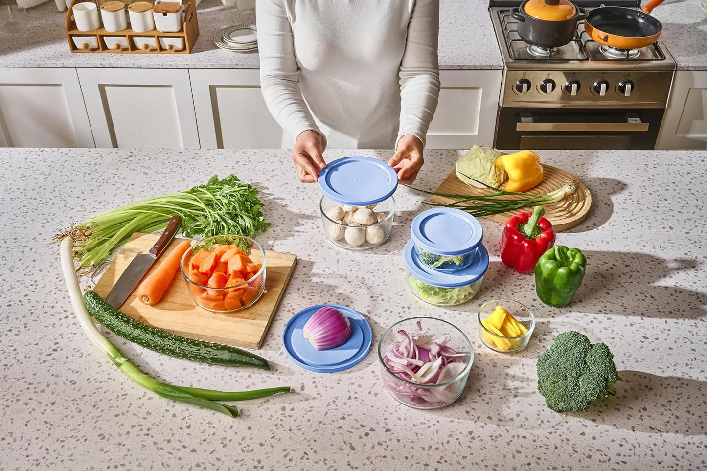 6-Piece Glass Food Storage Containers Set (3 Containers + 3 BPA-Free Lids) | 2-Cup, Leakproof | Microwave, Freezer, Oven & Dishwasher Safe | Ideal for Meal Prep & Pantry Organization, Pistachio